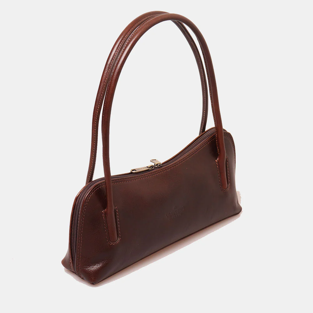 Borsa a Spalla VIAVERDI in Pelle Marrone Testa di Moro Made in Italy linea Firenze - Image 4