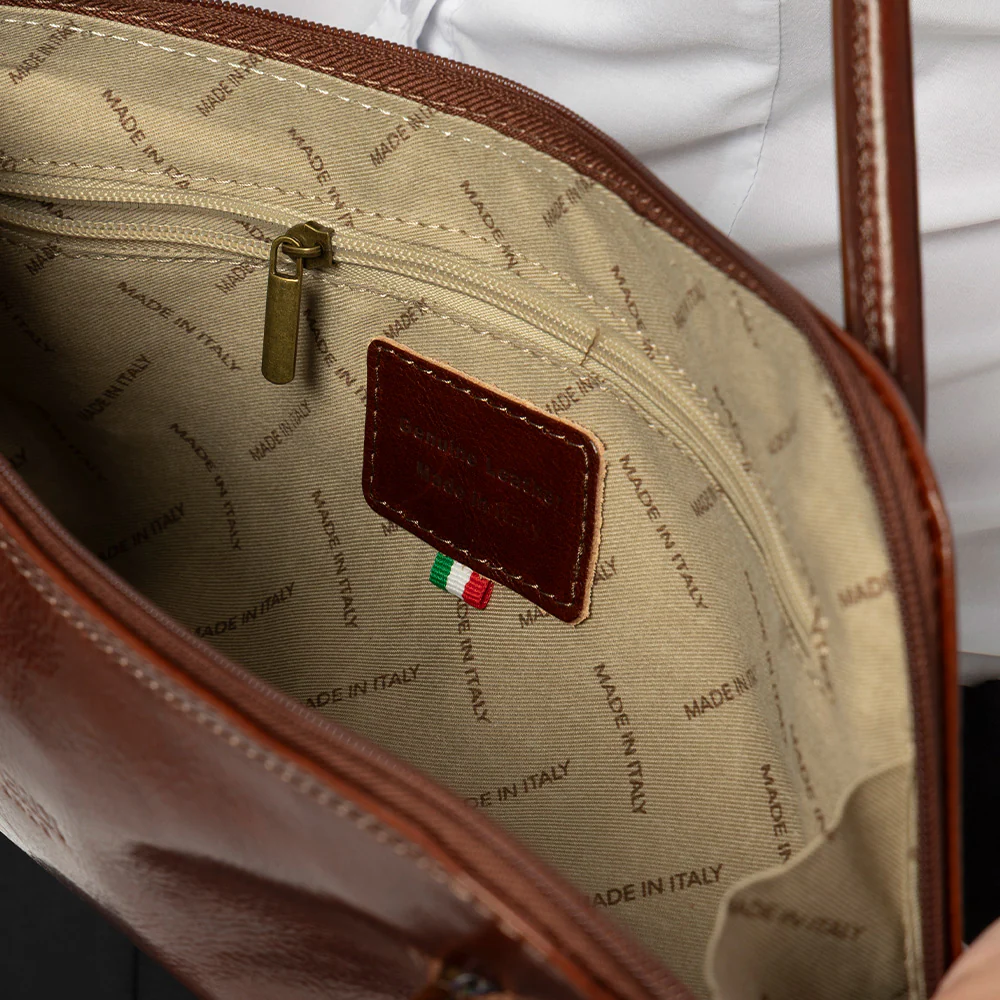 Borsa a Spalla VIAVERDI in Pelle Marrone Testa di Moro Made in Italy linea Firenze - Image 6