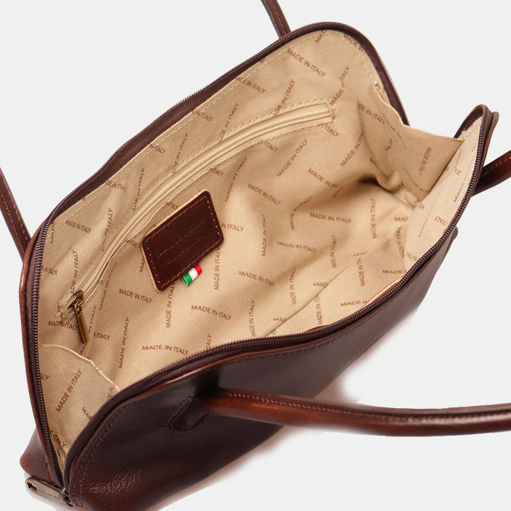 Borsa a Spalla VIAVERDI in Pelle Marrone Testa di Moro Made in Italy linea Firenze - Image 7