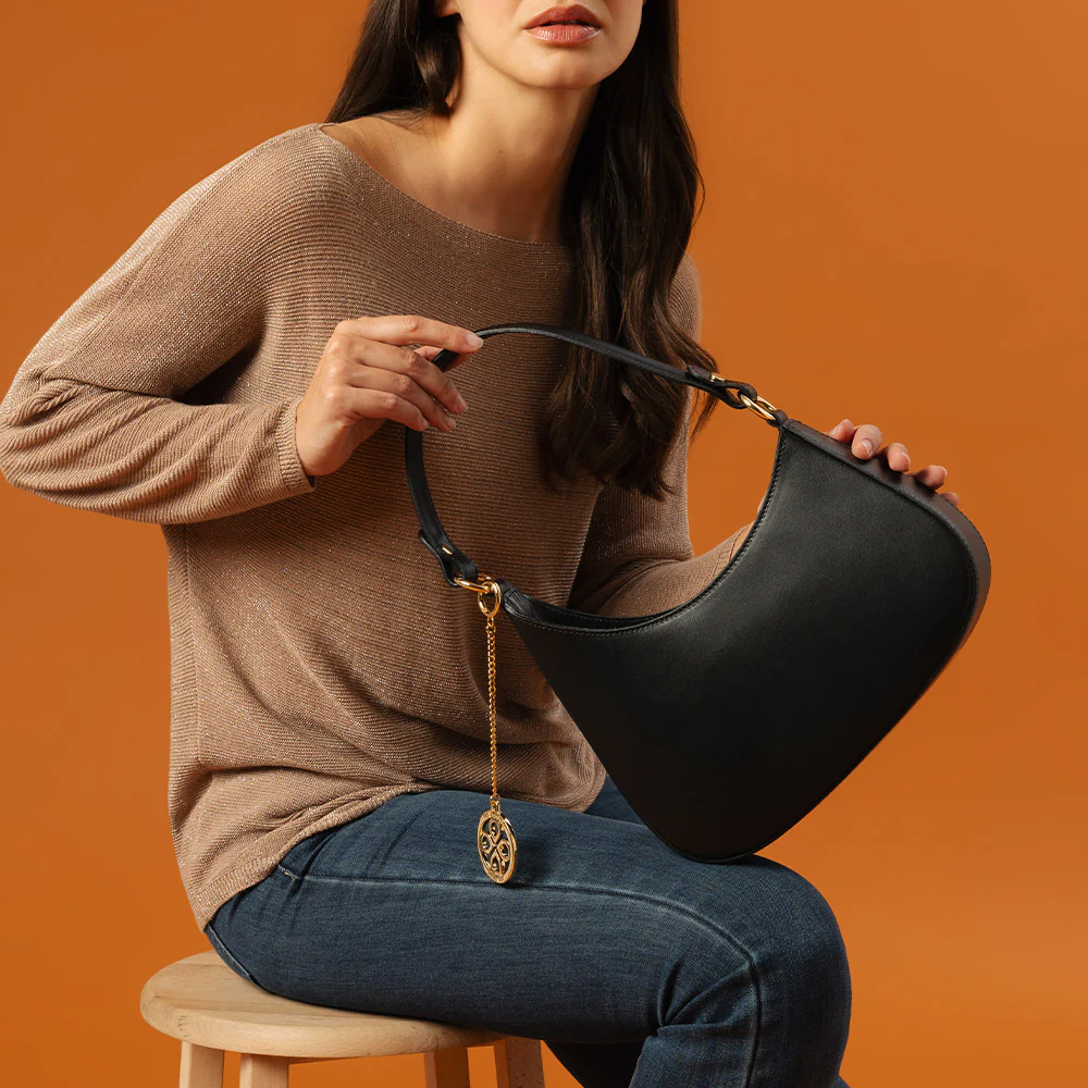 Borsa a Spalla VIAVERDI in Pelle Nera Made in Italy linea Certaldo - Image 3