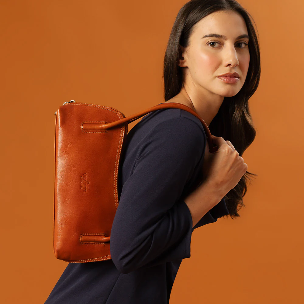Borsa a Spalla VIAVERDI in Pelle Arancio Made in Italy linea Firenze - Image 11