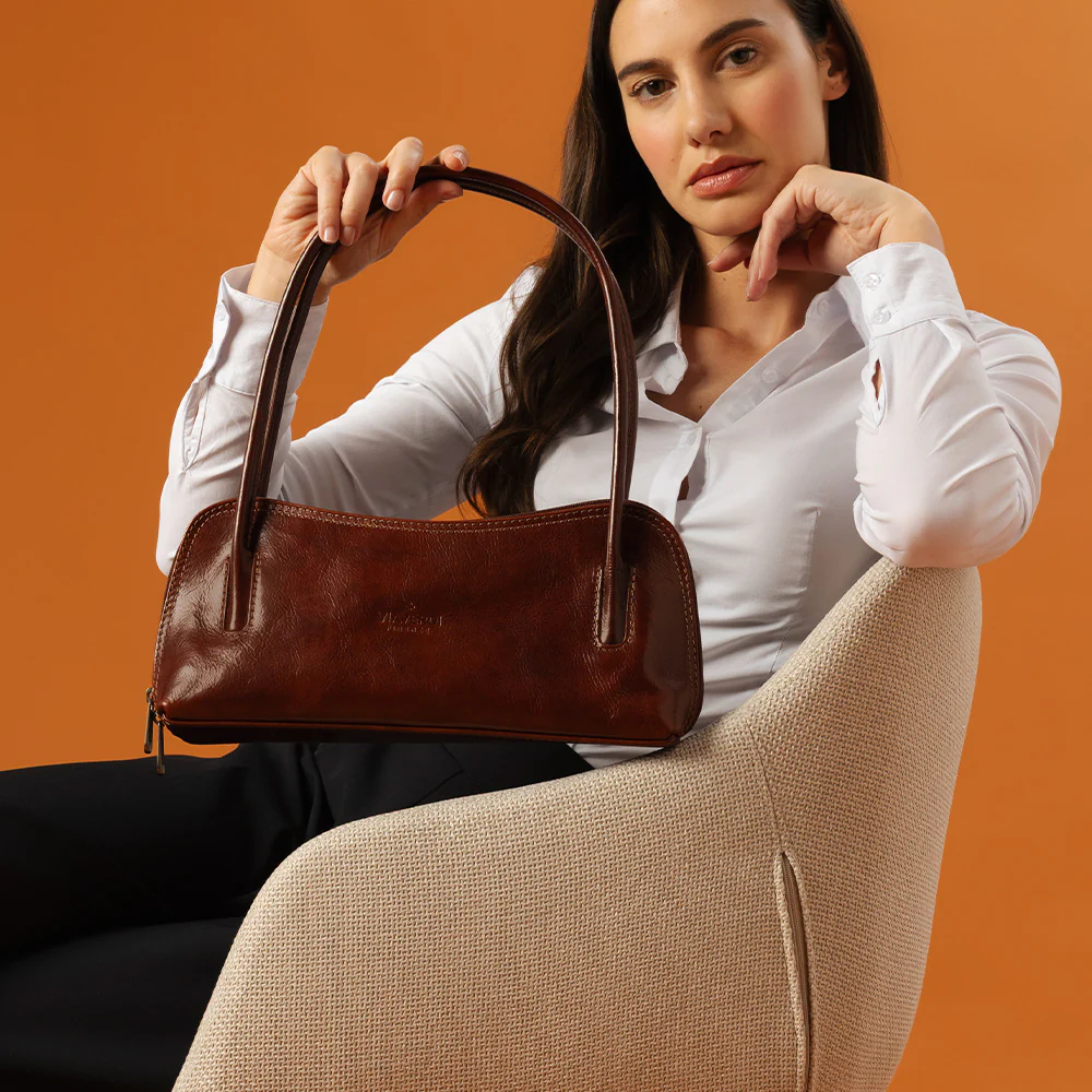 Borsa a Spalla VIAVERDI in Pelle Miele Made in Italy linea Firenze - Image 11