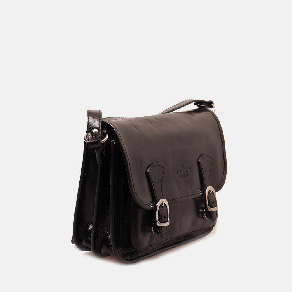 Borsa a tracolla VIAVERDI in Pelle Nera Made in Italy linea Firenze - Image 2
