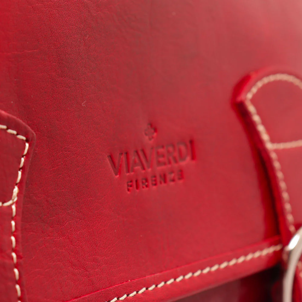 Borsa a Tracolla VIAVERDI in Pelle Rossa Made in Italy linea Firenze - Image 8