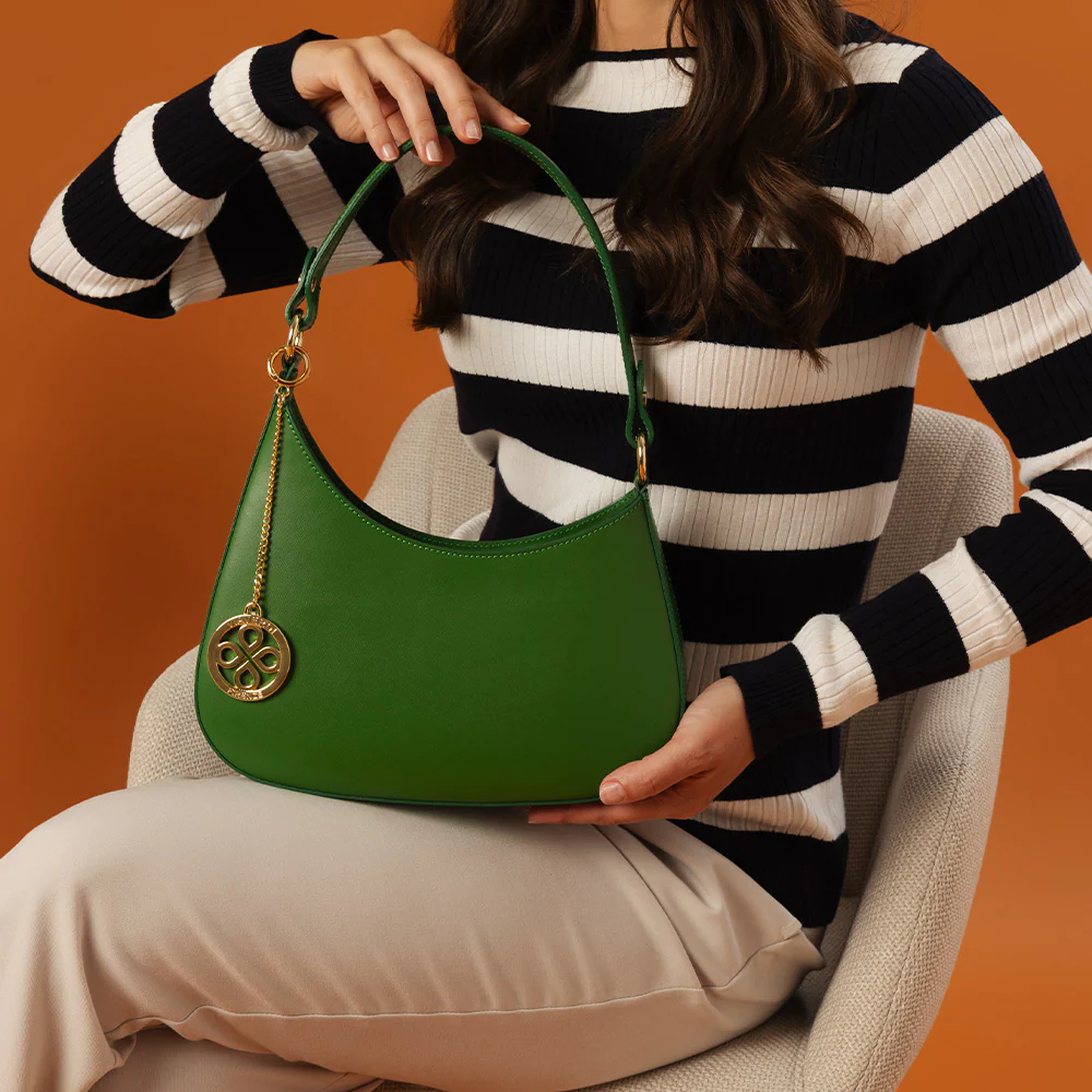 Borsa a Spalla VIAVERDI in Pelle Verde Made in Italy linea Certaldo - Image 7