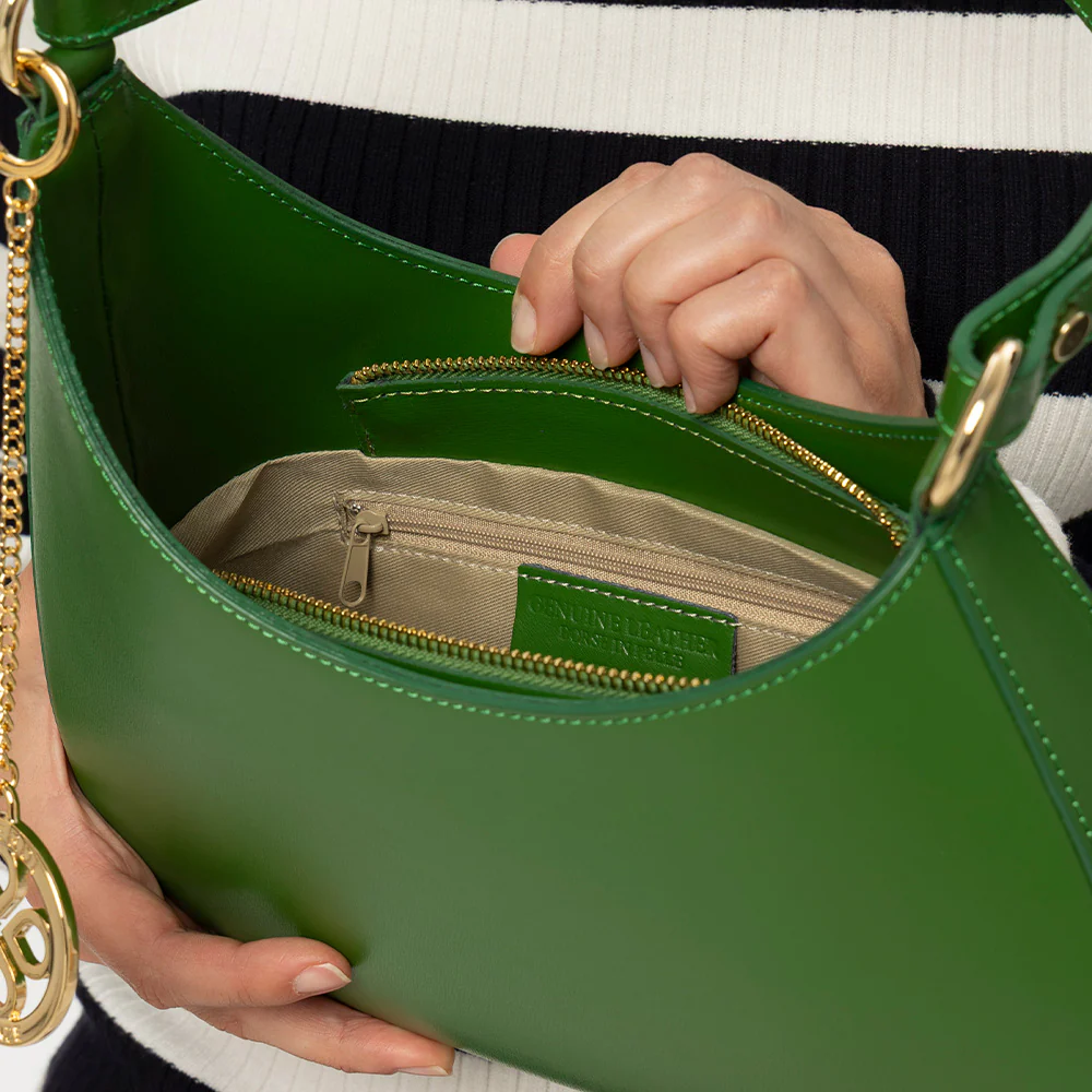Borsa a Spalla VIAVERDI in Pelle Verde Made in Italy linea Certaldo - Image 8