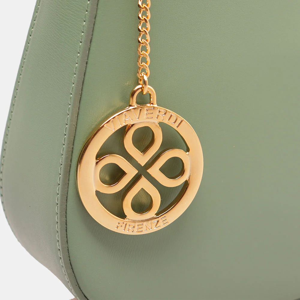 Borsa a Spalla VIAVERDI in Pelle Verde Menta Made in Italy linea Certaldo - Image 7