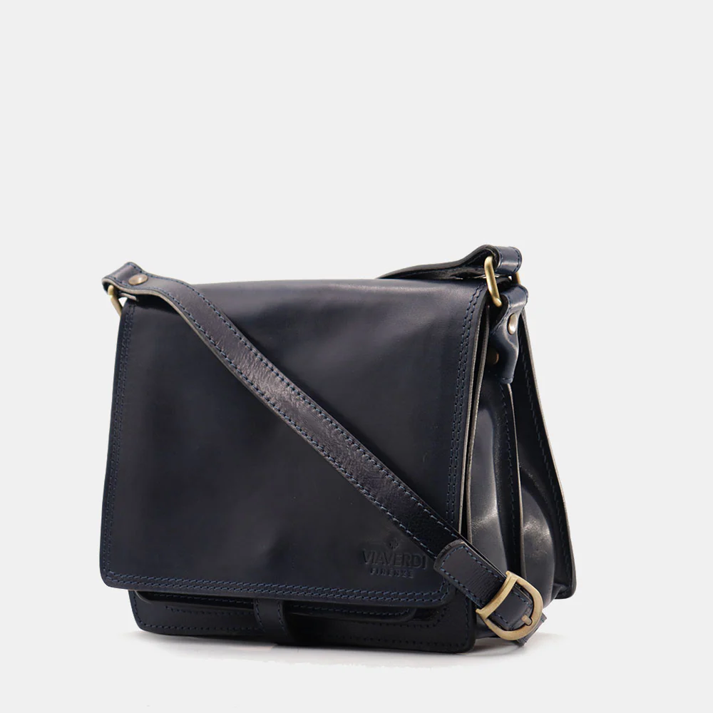 Borsa a Tracolla in Pelle Blu VIAVERDI Made in Italy linea Firenze - Image 3