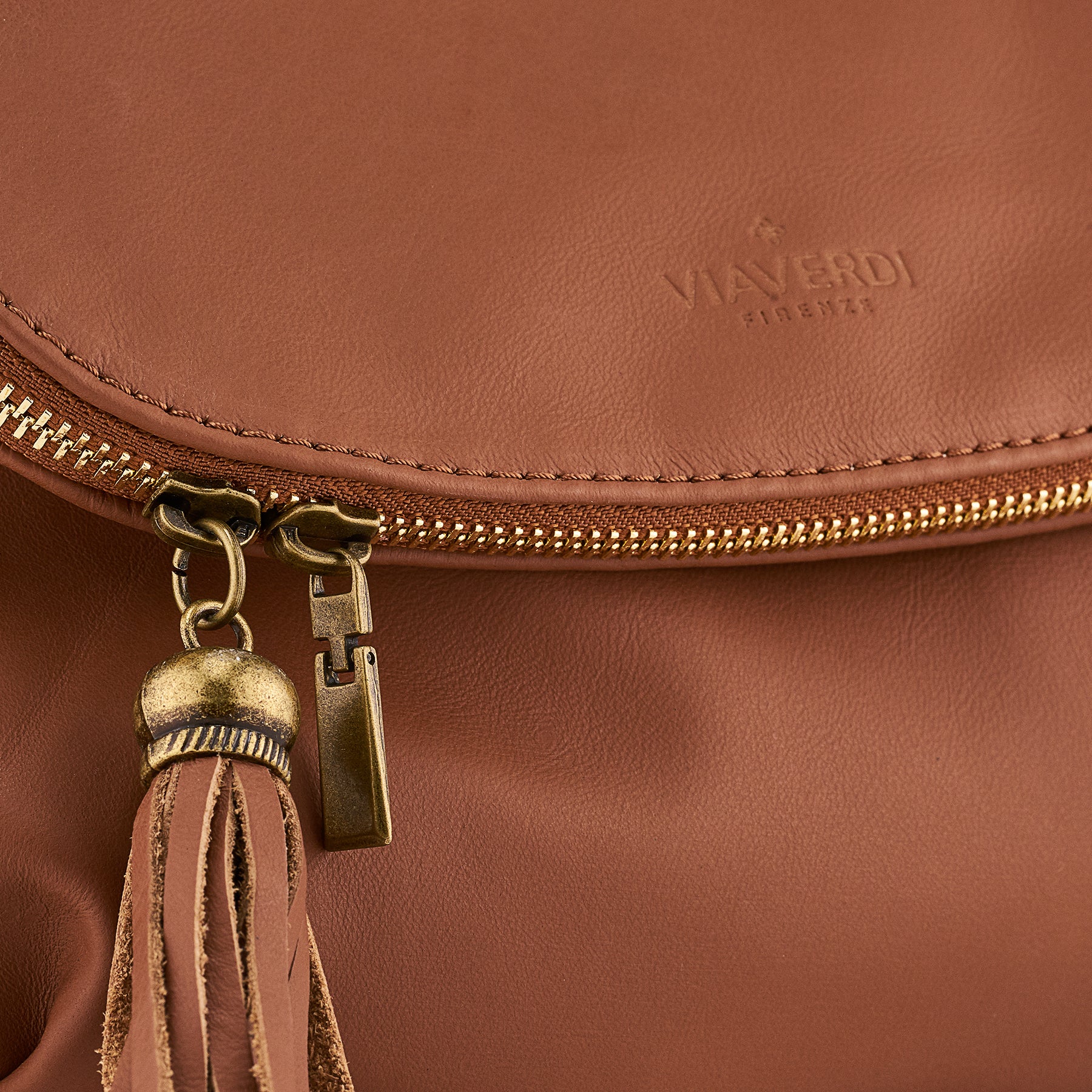 Borsa a Tracolla in Pelle color Cuoio VIAVERDI Made in Italy - Image 6
