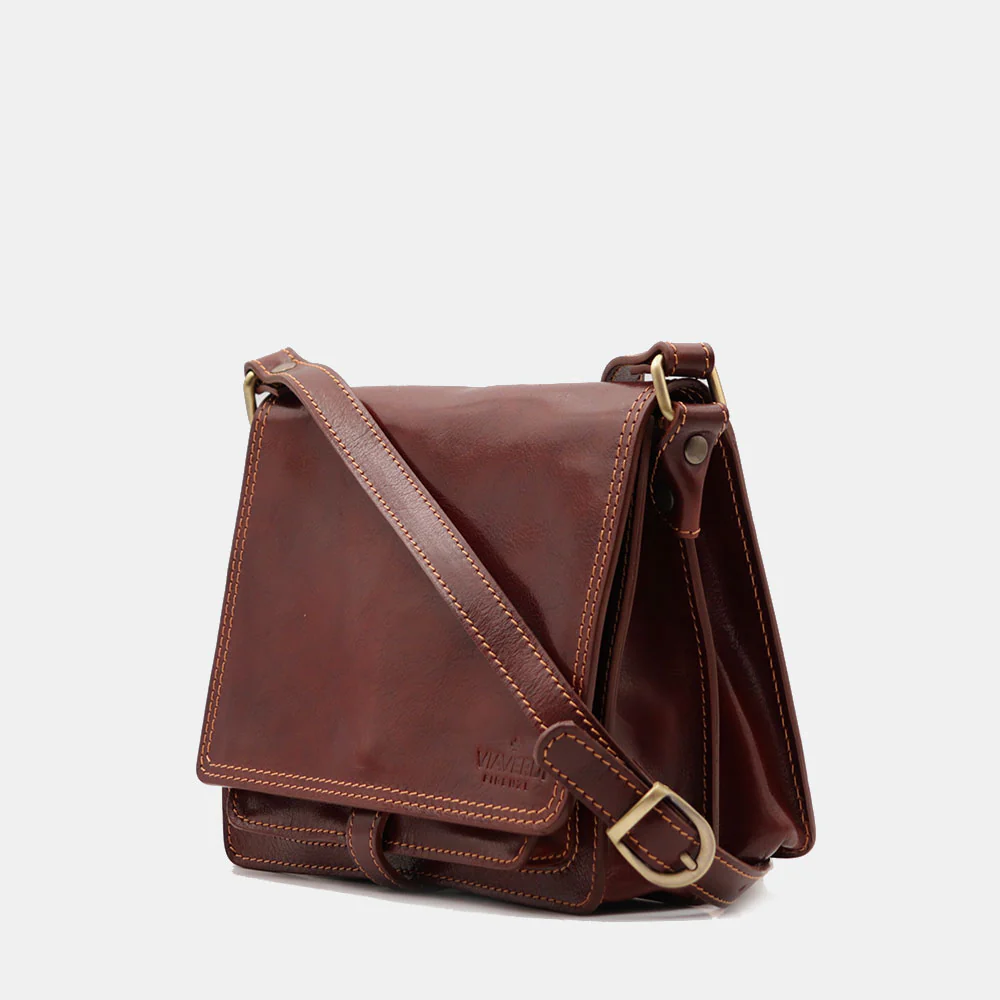 Borsa a Tracolla in Pelle Marrone VIAVERDI Made in Italy linea Firenze - Image 3