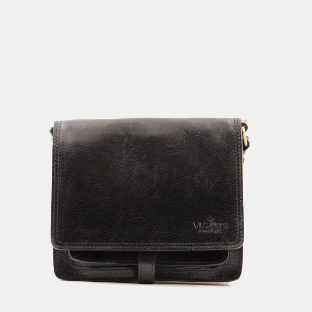 Borsa a Tracolla in Pelle Nera VIAVERDI Made in Italy linea Firenze