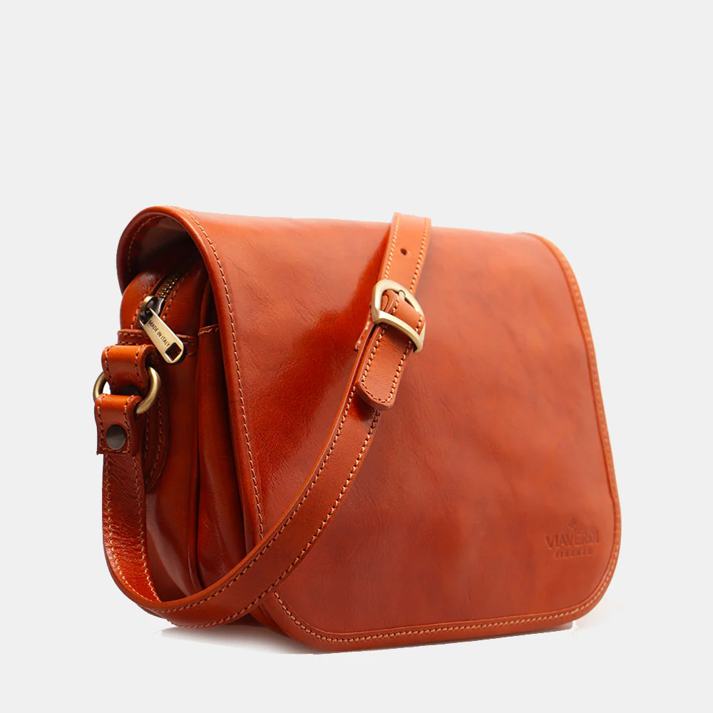 Borsa a Tracolla VIAVERDI in Pelle color Cuoio Made in Italy linea Firenze - Image 4