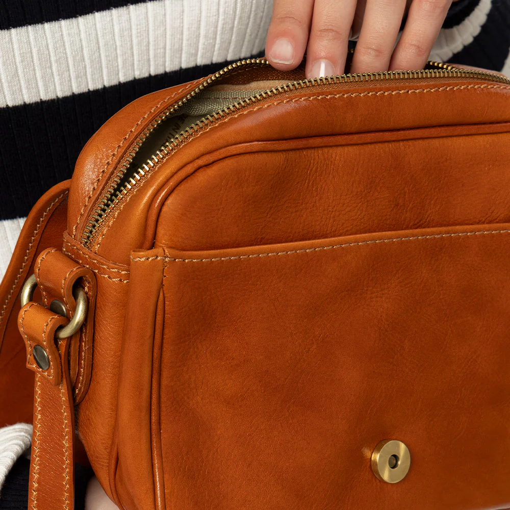 Borsa a Tracolla VIAVERDI in Pelle color Cuoio Made in Italy linea Firenze - Image 7