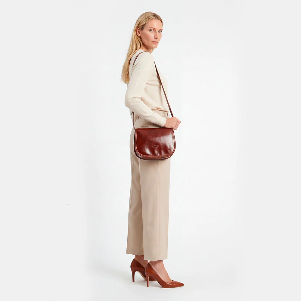 Borsa a Tracolla VIAVERDI in Pelle Marrone Made in Italy linea Firenze - Image 2