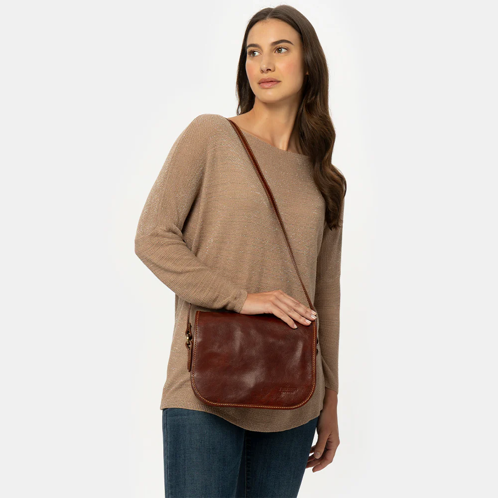 Borsa a Tracolla VIAVERDI in Pelle Marrone Made in Italy linea Firenze - Image 3