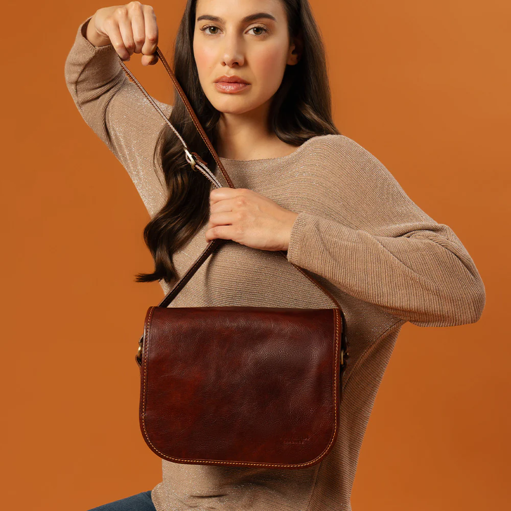 Borsa a Tracolla VIAVERDI in Pelle Marrone Made in Italy linea Firenze - Image 4