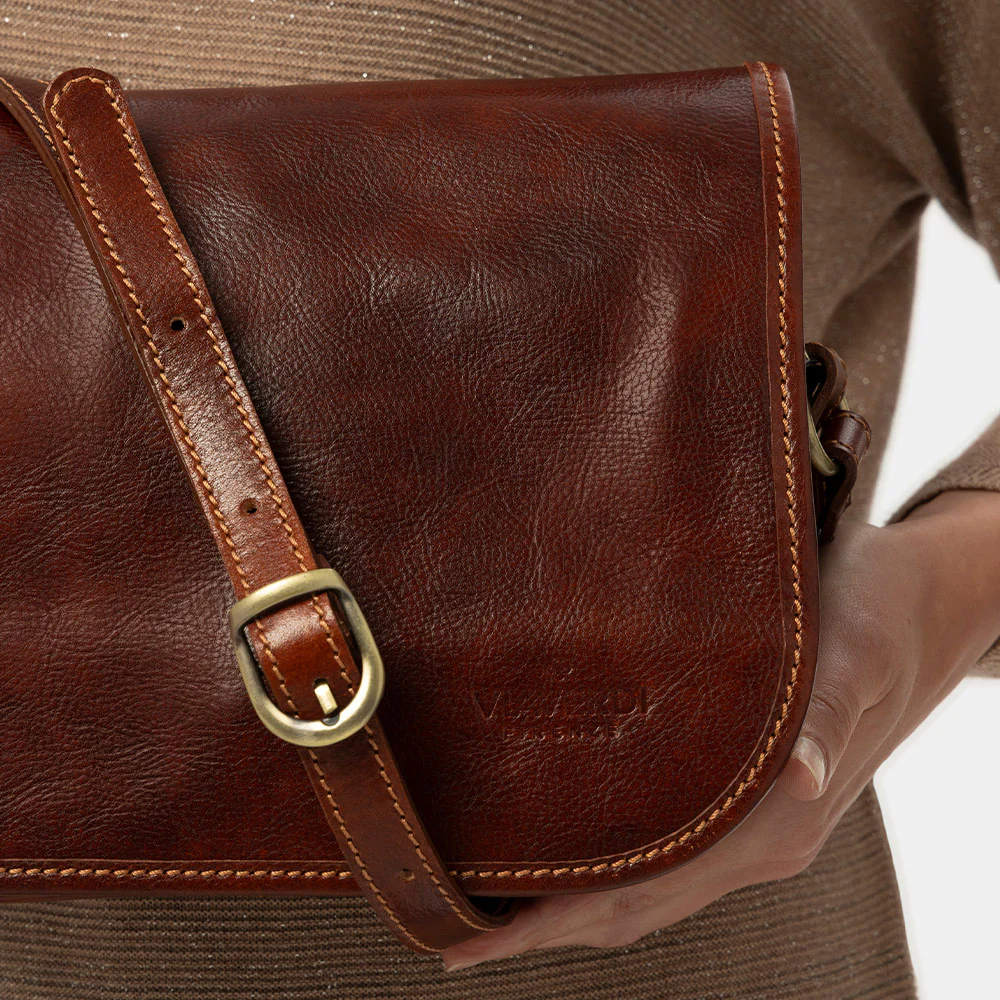 Borsa a Tracolla VIAVERDI in Pelle Marrone Made in Italy linea Firenze - Image 6