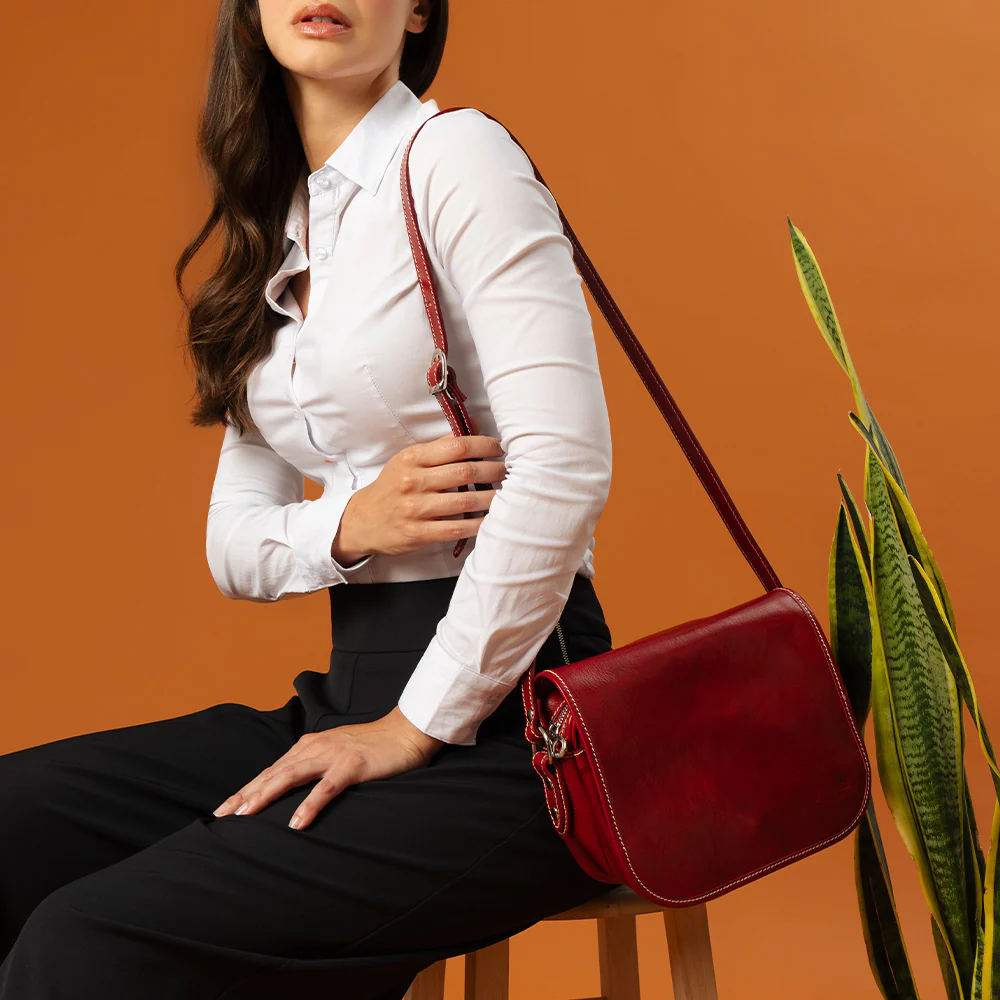 Borsa a Tracolla VIAVERDI in Pelle Rossa Made in Italy linea Firenze - Image 3