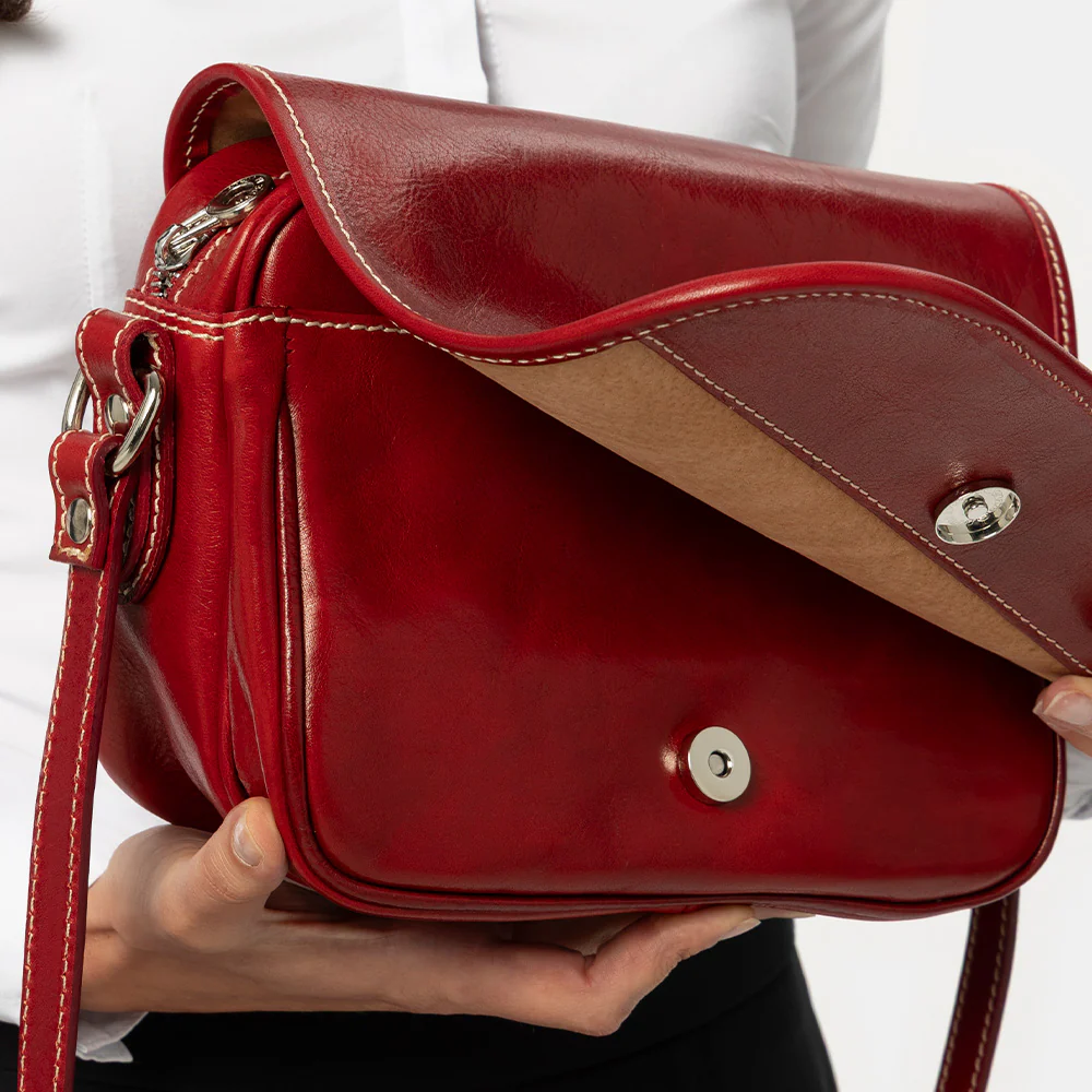 Borsa a Tracolla VIAVERDI in Pelle Rossa Made in Italy linea Firenze - Image 6