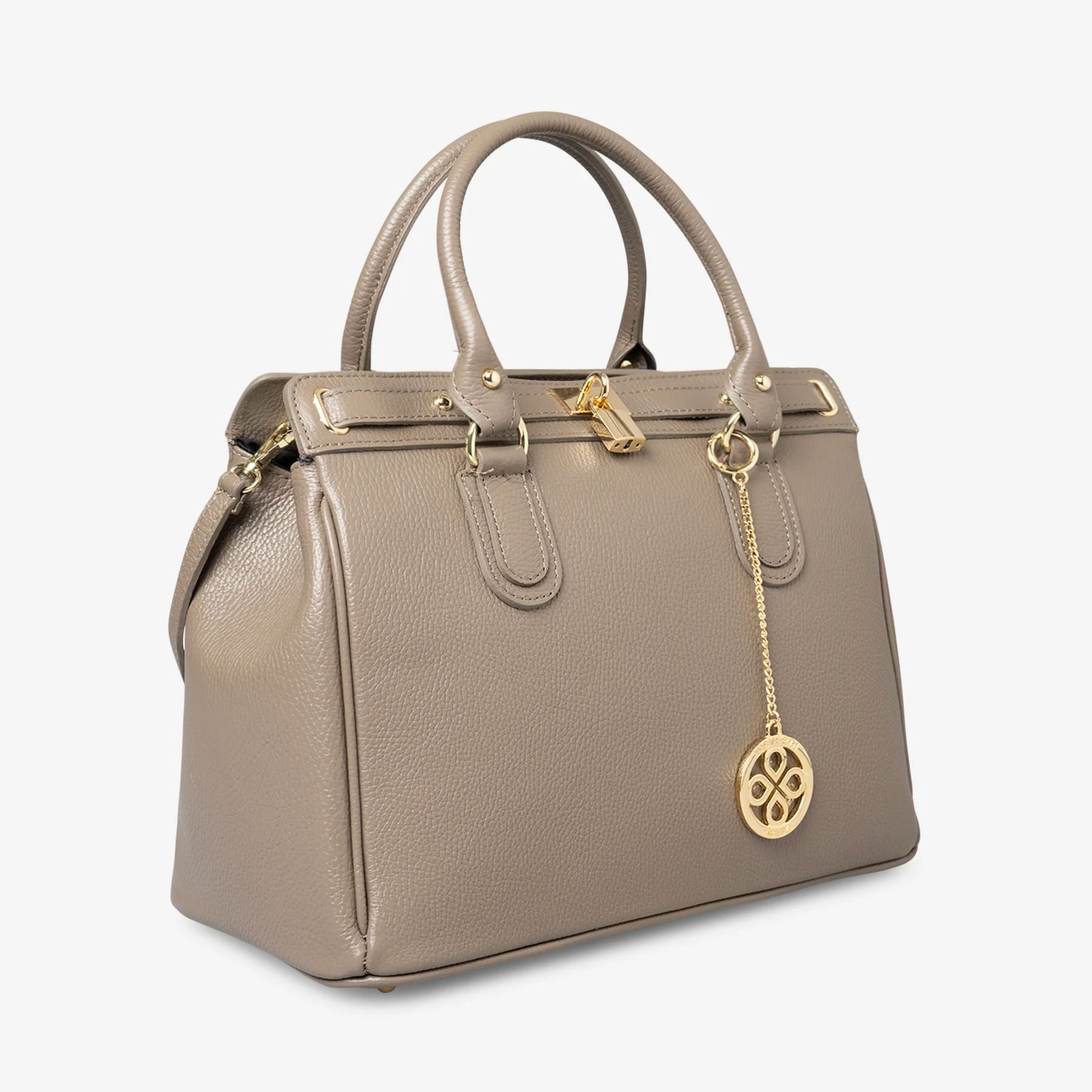 Borsa Bauletto Grande a Mano con Tracolla VIAVERDI in Pelle Taupe Made in Italy linea Artimino - Image 3