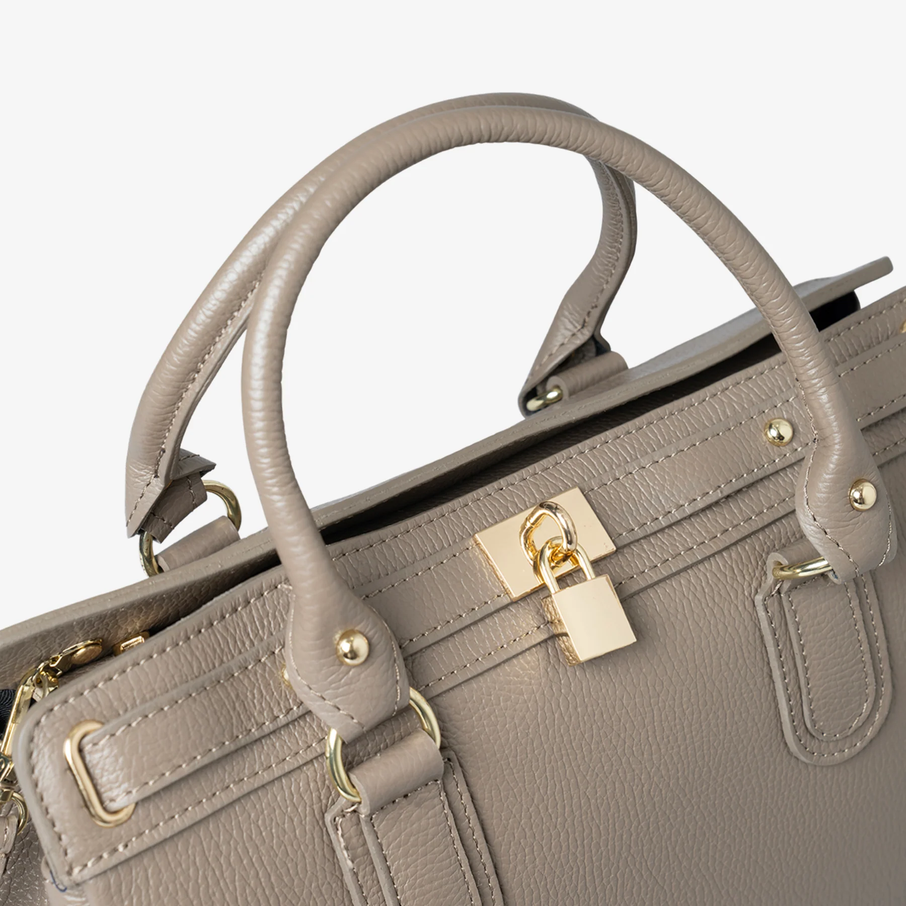 Borsa Bauletto Grande a Mano con Tracolla VIAVERDI in Pelle Taupe Made in Italy linea Artimino - Image 5