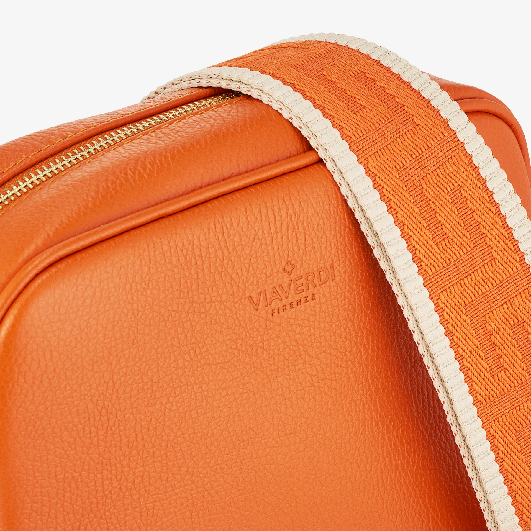 Borsa Camera Bag Media in Pelle Arancione con Tracolla VIAVERDI Made in Italy - Image 6