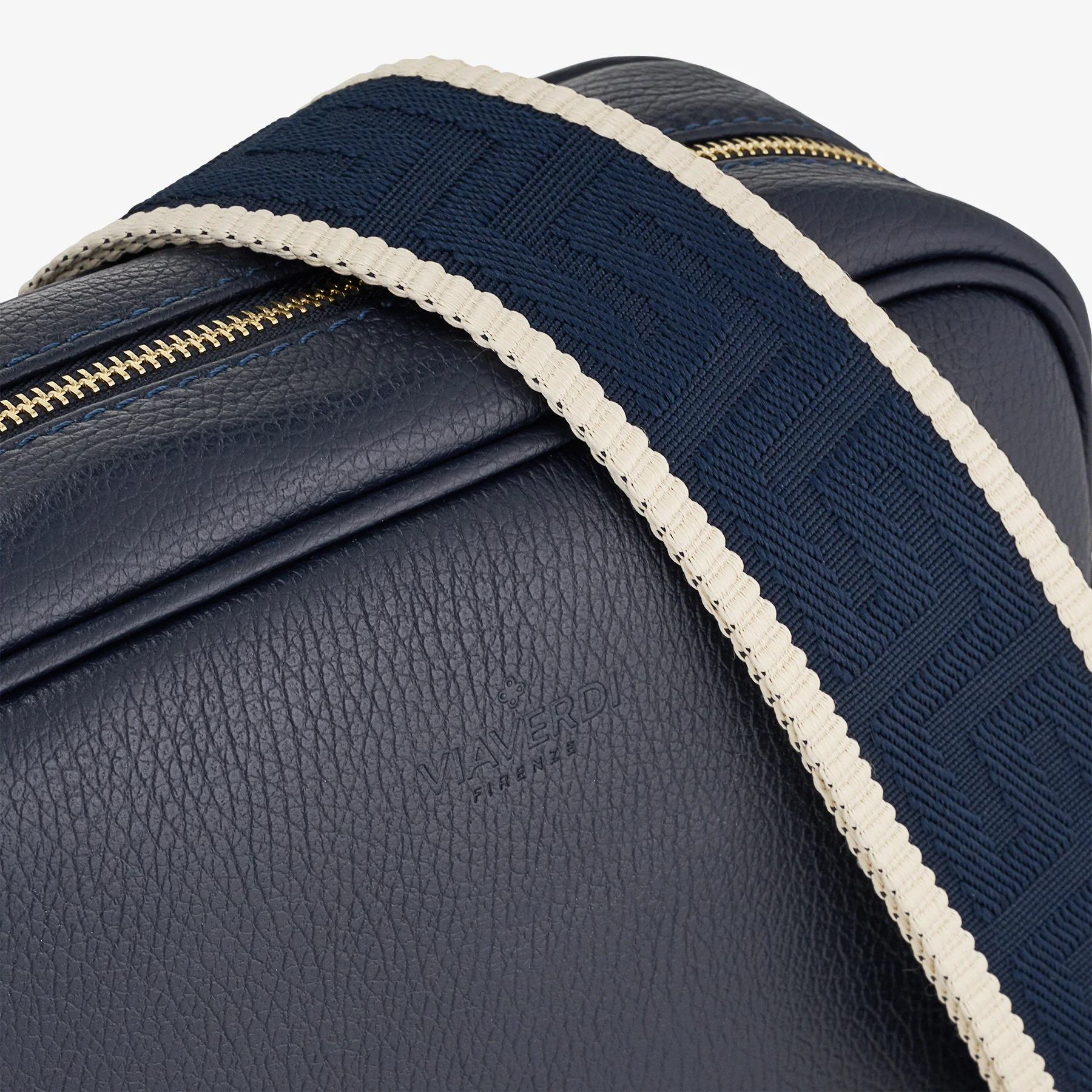 Borsa Camera Bag Media in Pelle Blu con Tracolla VIAVERDI Made in Italy - Image 5