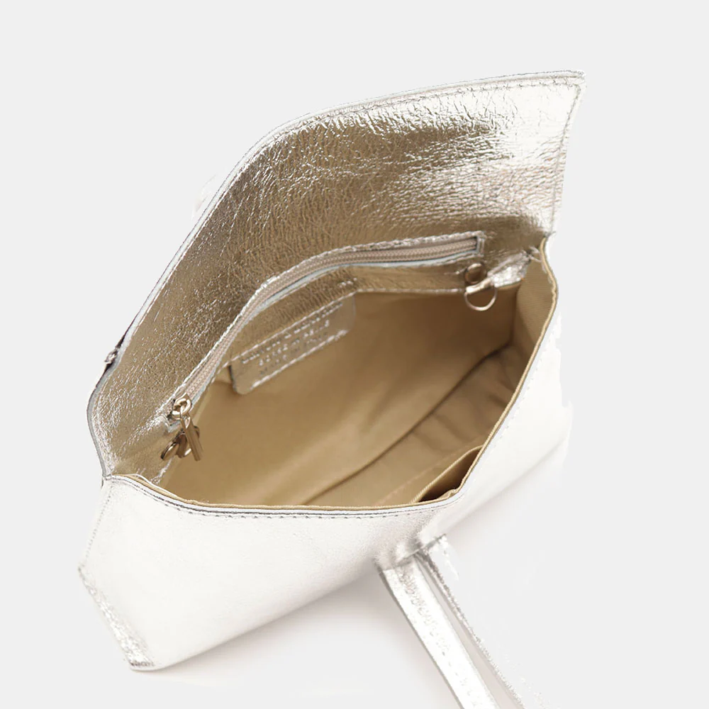 Borsa Clutch a Mano con Tracolla VIAVERDI in Pelle Argento Made in Italy linea Castiglione - Image 10
