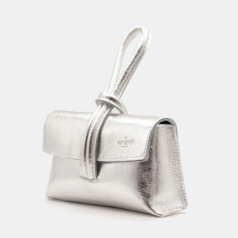 Borsa Clutch a Mano con Tracolla VIAVERDI in Pelle Argento Made in Italy linea Castiglione - Image 3