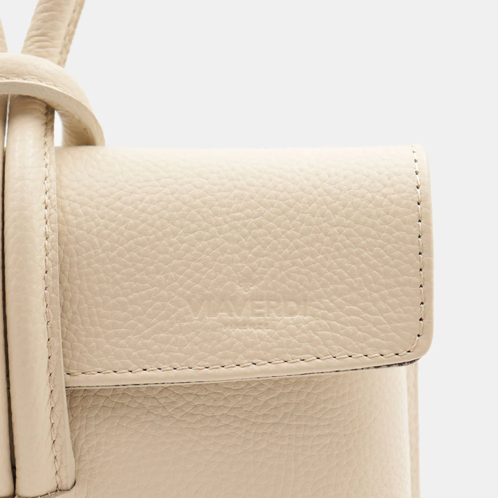 Borsa Clutch a Mano con Tracolla VIAVERDI in Pelle Avorio Made in Italy linea Castiglione - Image 8