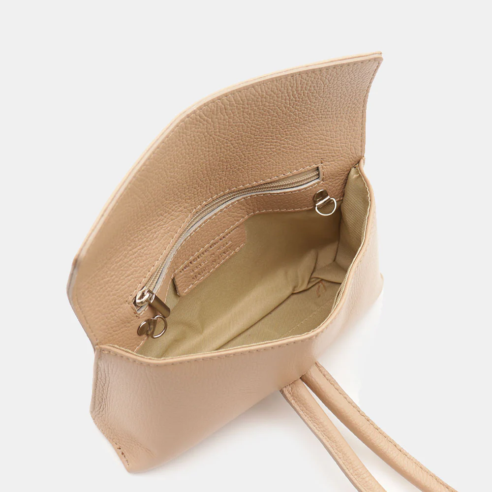 Borsa Clutch a Mano con Tracolla VIAVERDI in Pelle Beige Made in Italy linea Castiglione - Image 8