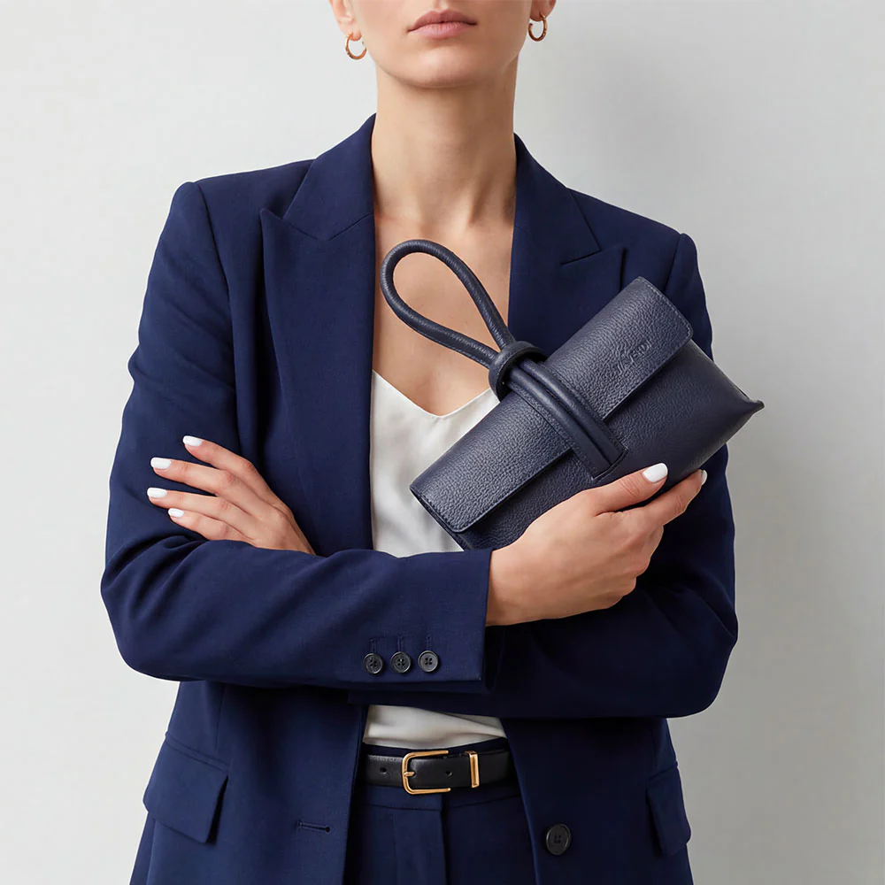 Borsa Clutch a Mano con Tracolla VIAVERDI in Pelle Blu Made in Italy linea Castiglione - Image 2