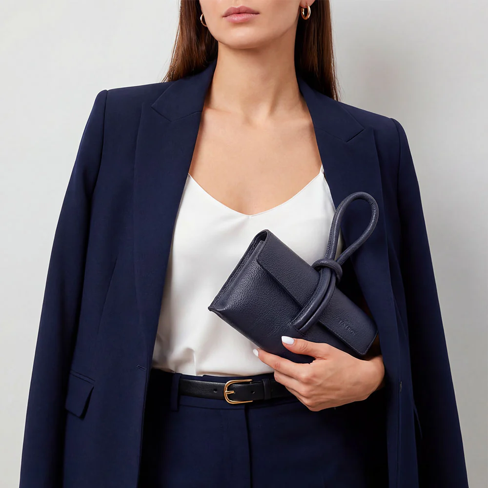 Borsa Clutch a Mano con Tracolla VIAVERDI in Pelle Blu Made in Italy linea Castiglione - Image 4