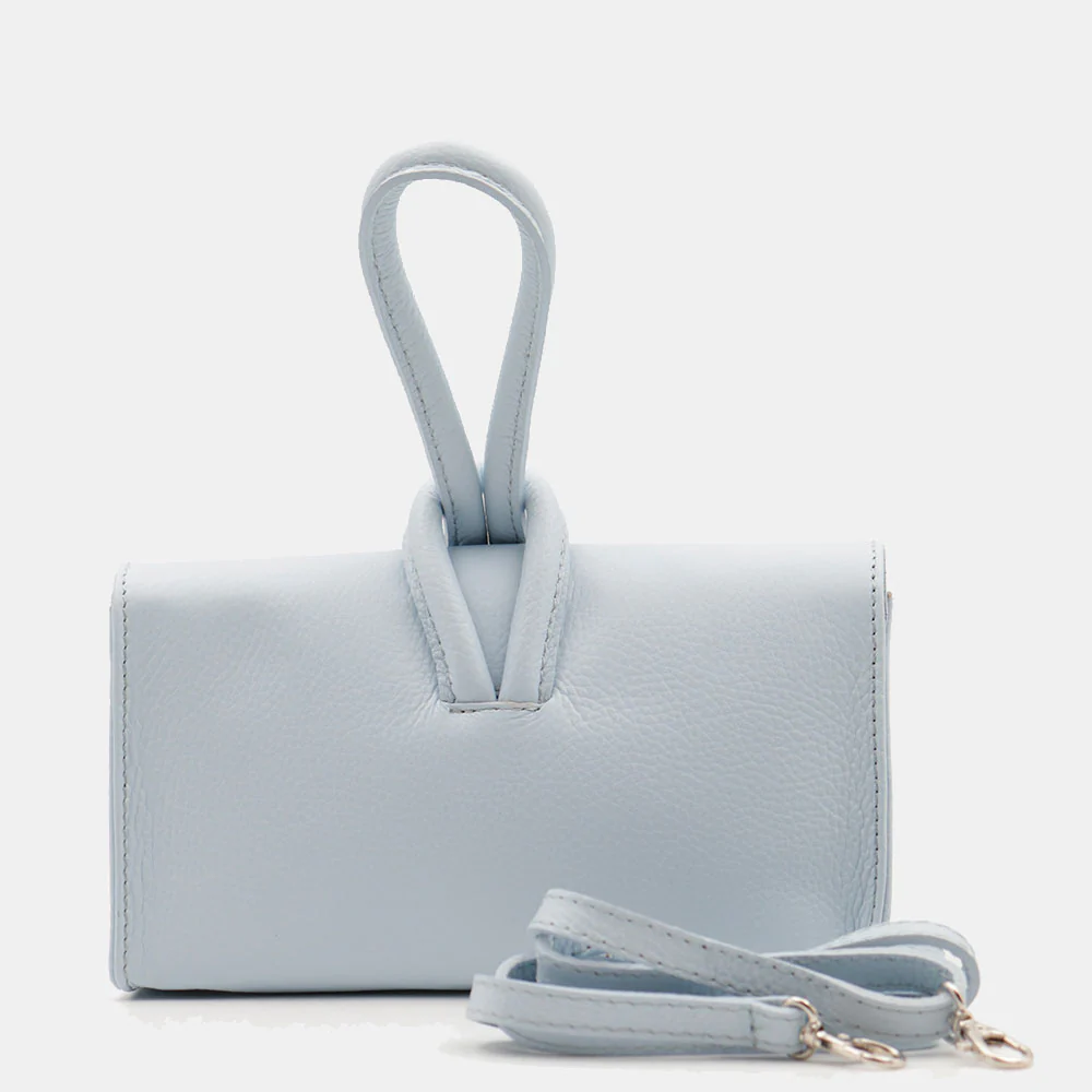 Borsa Clutch a Mano con Tracolla VIAVERDI in Pelle Celeste Made in Italy linea Castiglione - Image 5