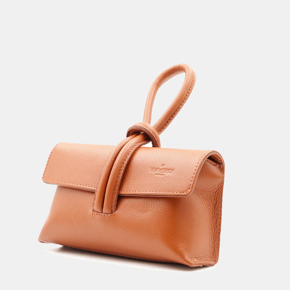 Borsa Clutch a Mano con Tracolla VIAVERDI in Pelle color Cuoio Made in Italy linea Castiglione - Image 3