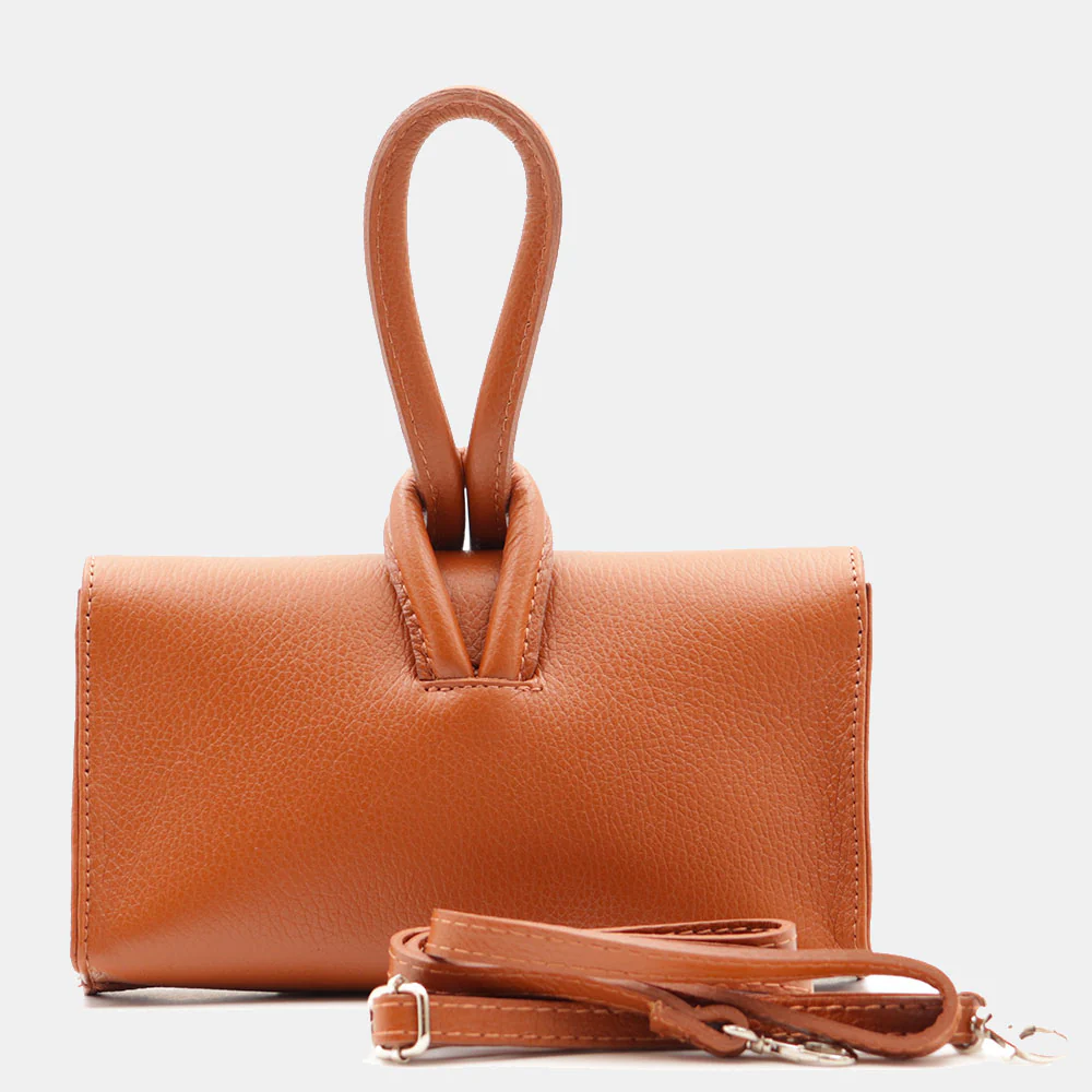 Borsa Clutch a Mano con Tracolla VIAVERDI in Pelle color Cuoio Made in Italy linea Castiglione - Image 6