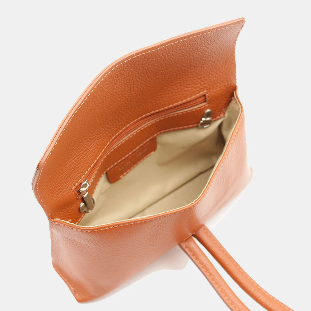 Borsa Clutch a Mano con Tracolla VIAVERDI in Pelle color Cuoio Made in Italy linea Castiglione - Image 9