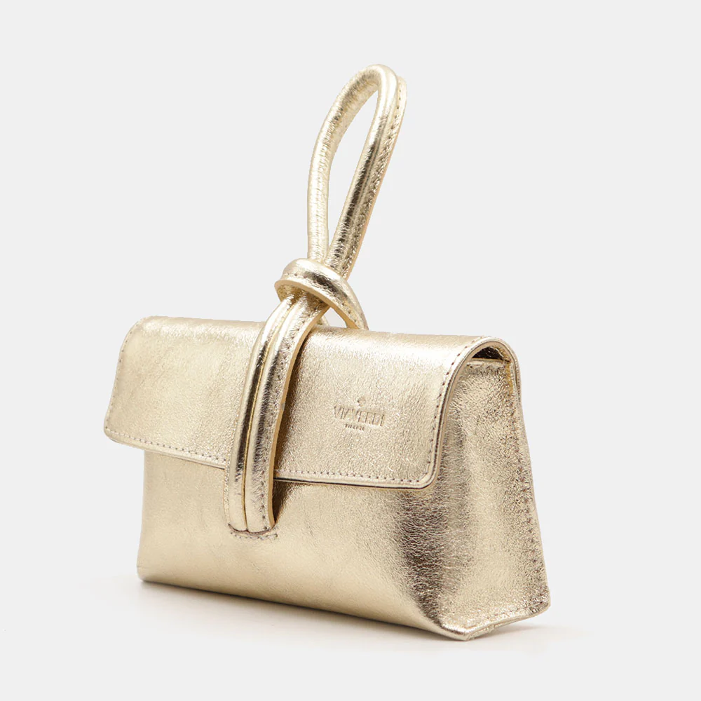 Borsa Clutch a Mano con Tracolla VIAVERDI in Pelle Oro Made in Italy linea Castiglione - Image 3