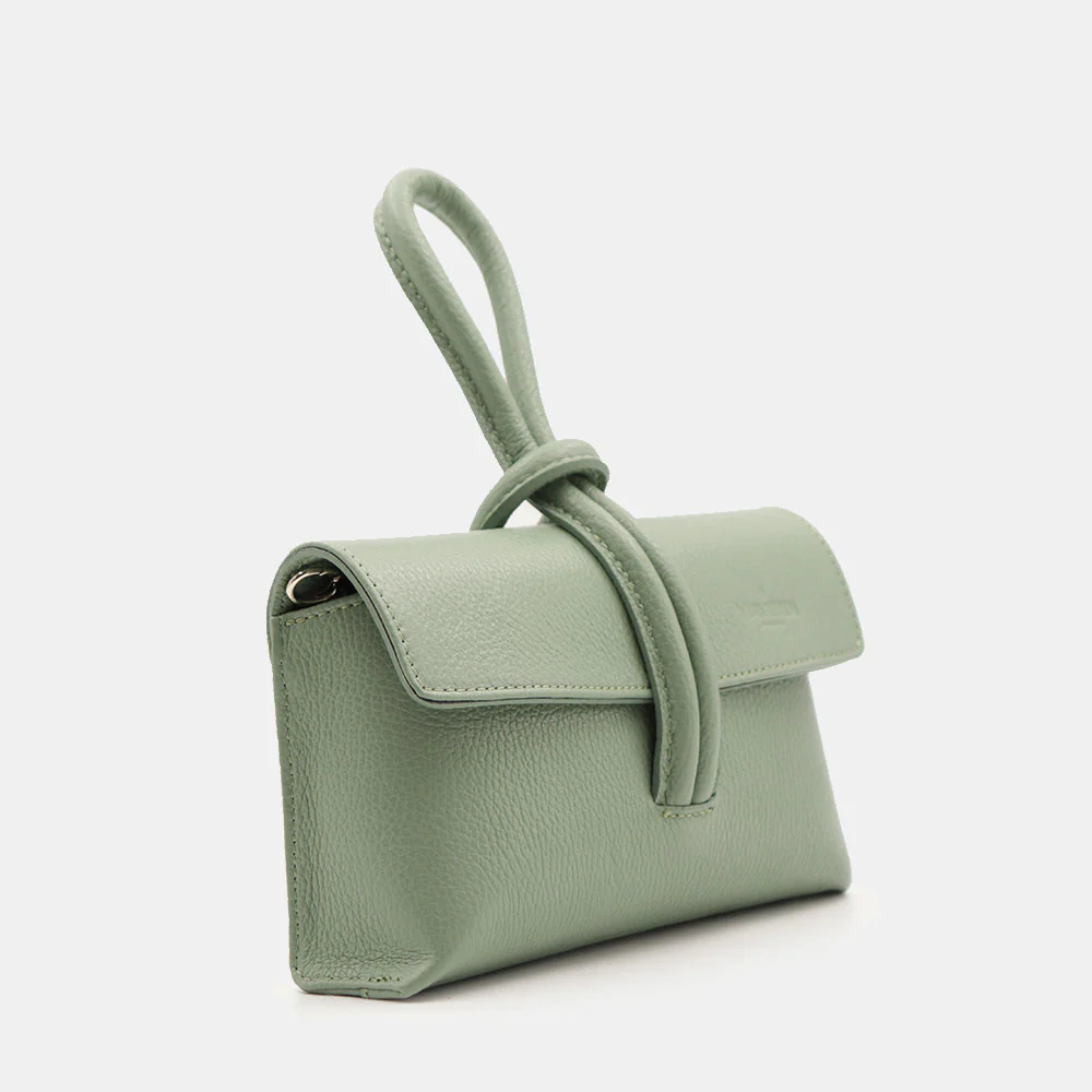 Borsa Clutch a Mano con Tracolla VIAVERDI in Pelle Verde Menta Made in Italy linea Castiglione - Image 4