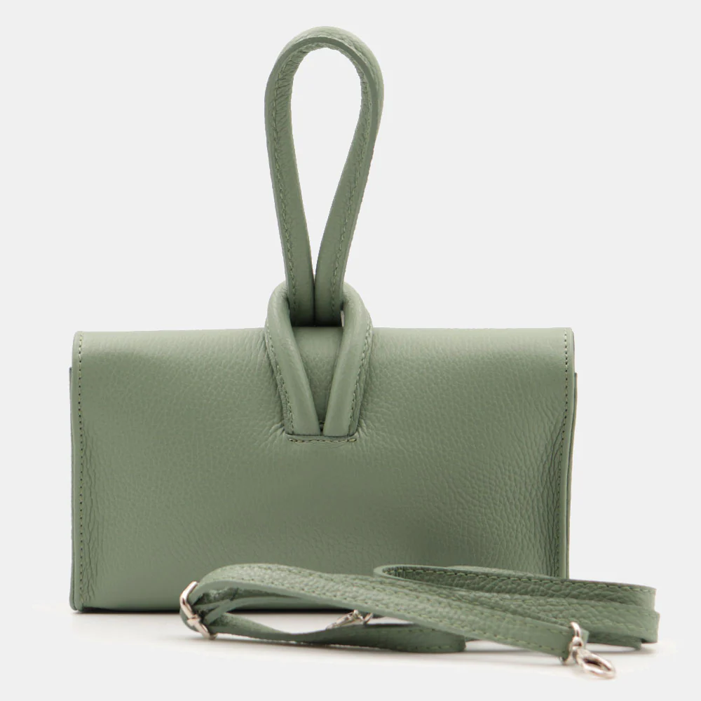 Borsa Clutch a Mano con Tracolla VIAVERDI in Pelle Verde Menta Made in Italy linea Castiglione - Image 6