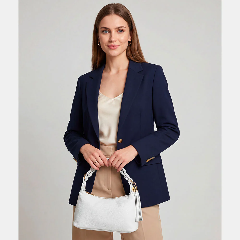 Borsa Donna a Mano con Tracolla VIAVERDI in Pelle Bianca Made in Italy linea Castiglione - Image 2