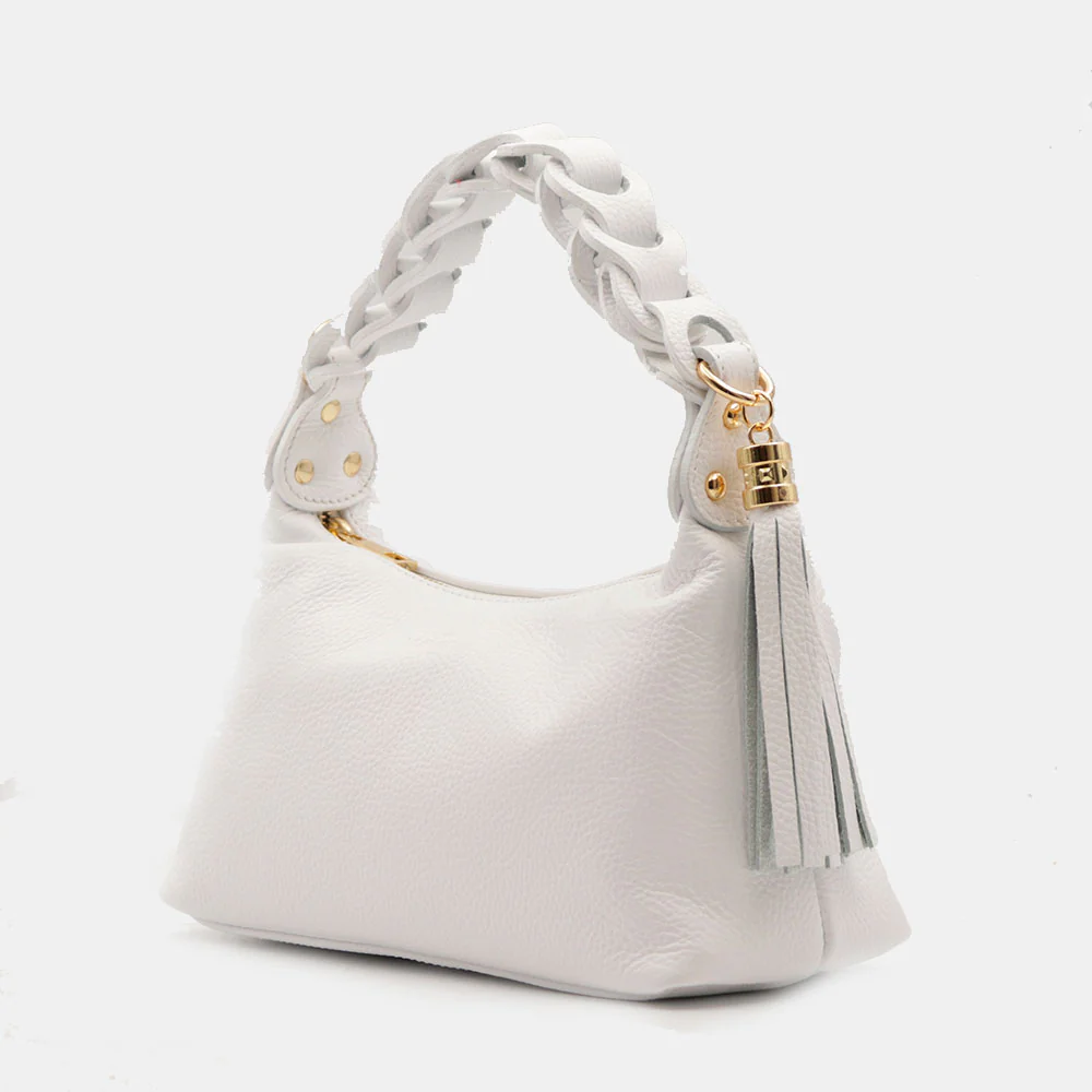 Borsa Donna a Mano con Tracolla VIAVERDI in Pelle Bianca Made in Italy linea Castiglione - Image 3