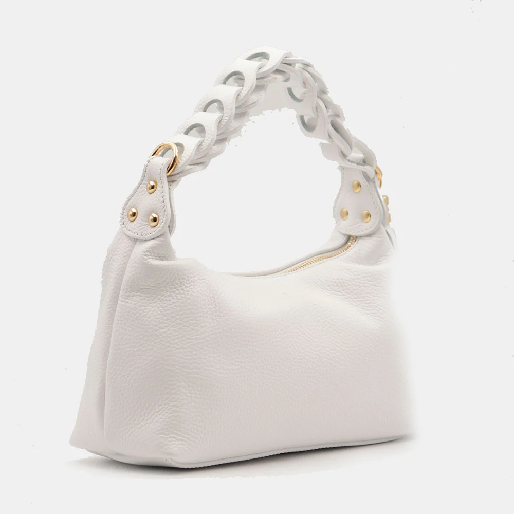 Borsa Donna a Mano con Tracolla VIAVERDI in Pelle Bianca Made in Italy linea Castiglione - Image 5