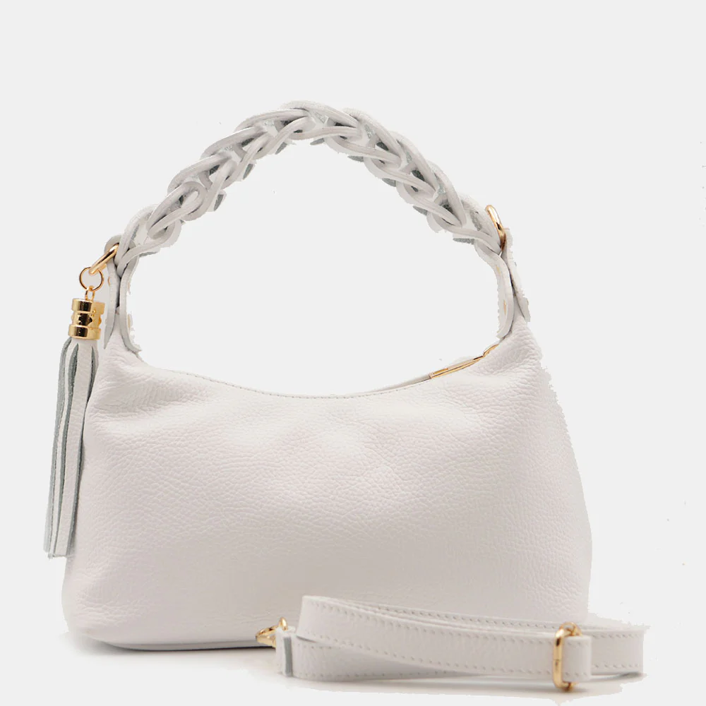 Borsa Donna a Mano con Tracolla VIAVERDI in Pelle Bianca Made in Italy linea Castiglione - Image 6