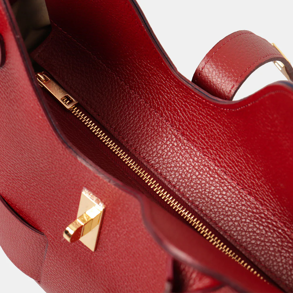 Borsa Donna a Mano con Tracolla VIAVERDI in Pelle Bordeaux Made in Italy linea Artimino - Image 6