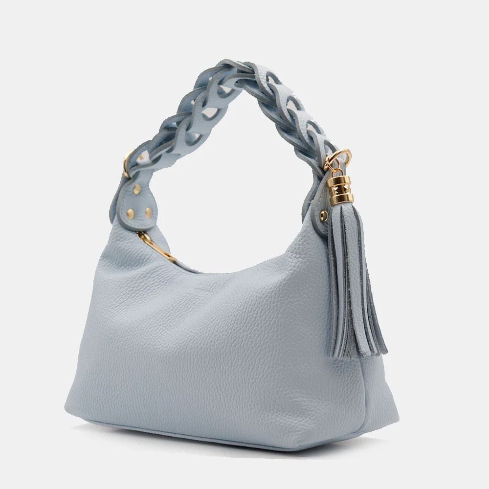 Borsa Donna a Mano con Tracolla VIAVERDI in Pelle Celeste Made in Italy linea Castiglione - Image 3