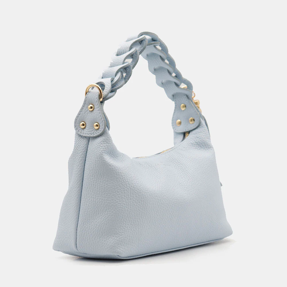 Borsa Donna a Mano con Tracolla VIAVERDI in Pelle Celeste Made in Italy linea Castiglione - Image 5