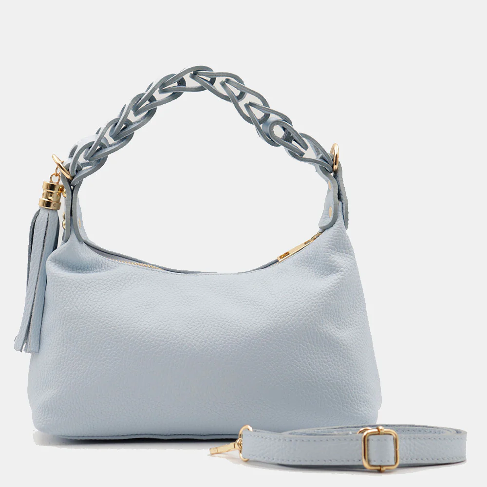 Borsa Donna a Mano con Tracolla VIAVERDI in Pelle Celeste Made in Italy linea Castiglione - Image 7