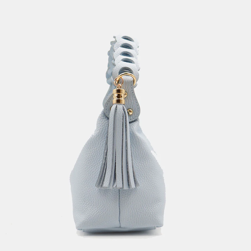 Borsa Donna a Mano con Tracolla VIAVERDI in Pelle Celeste Made in Italy linea Castiglione - Image 8