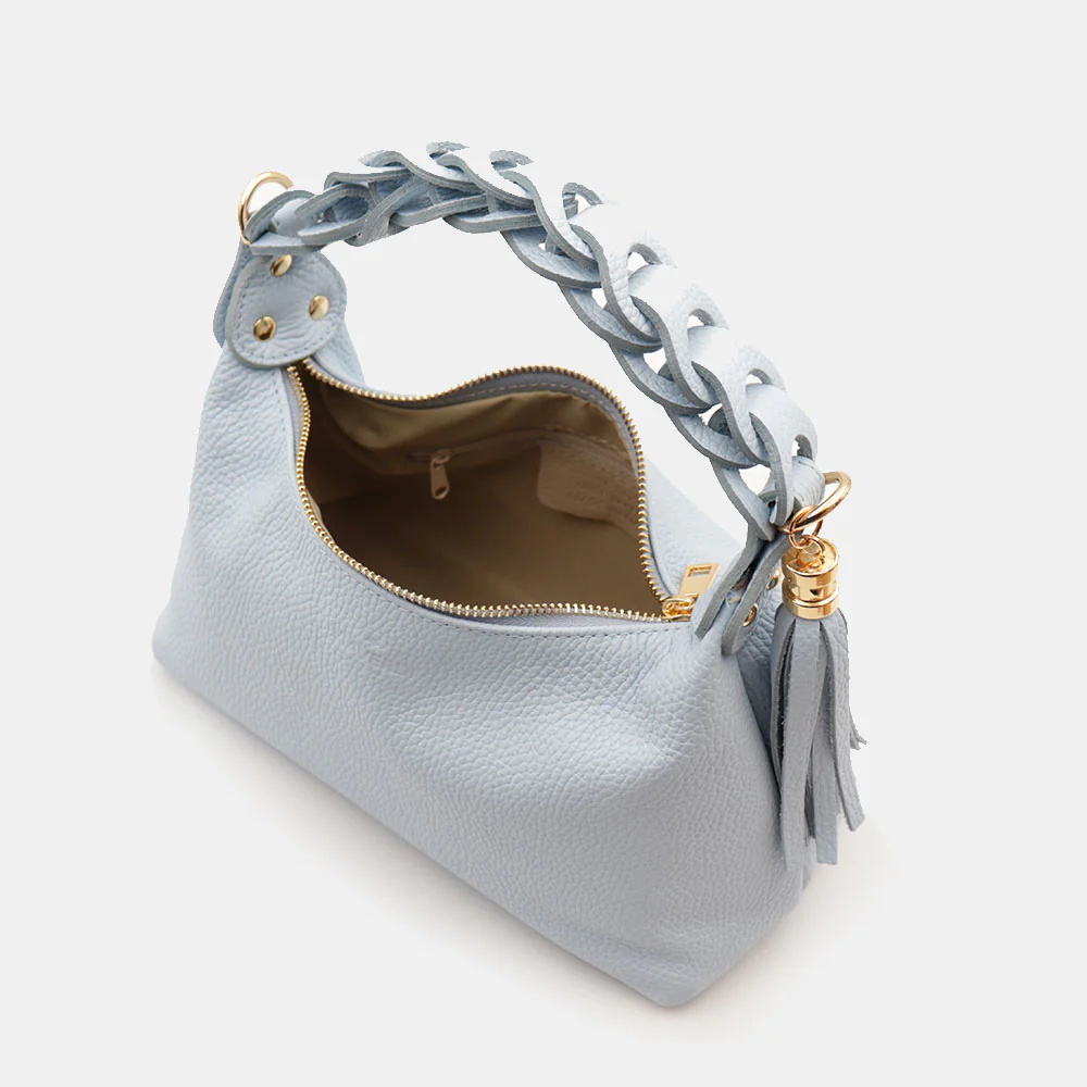 Borsa Donna a Mano con Tracolla VIAVERDI in Pelle Celeste Made in Italy linea Castiglione - Image 9
